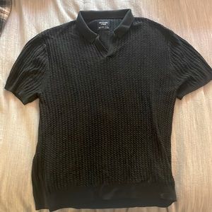 Black Knitted V-Neck Polo
